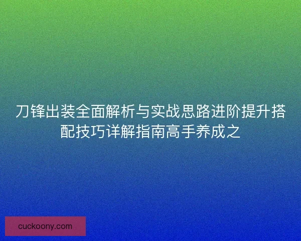 刀锋出装全面解析与实战思路进阶提升搭配技巧详解指南高手养成之